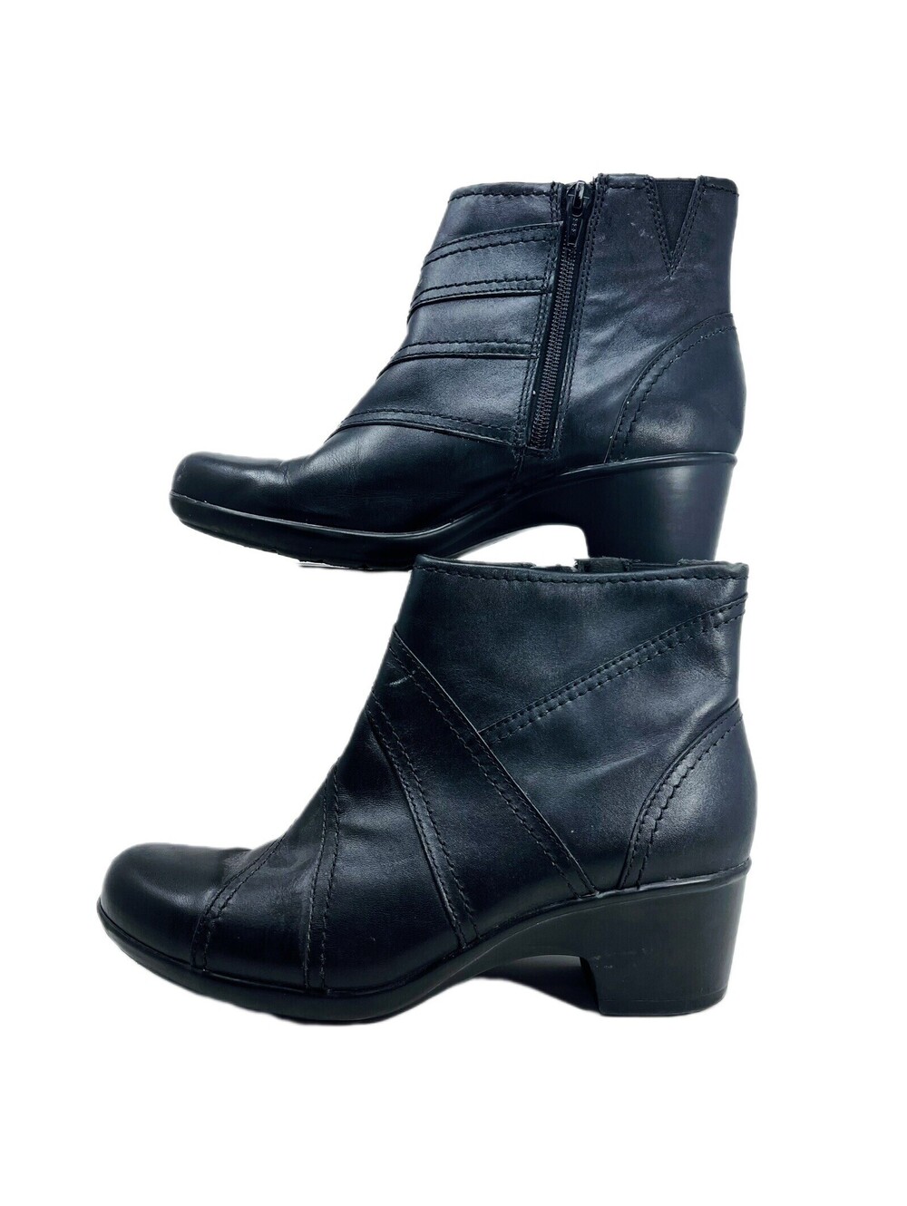 Clarks Hope Rest Black Leather Ankle Boots Side Zip Ultimate Comfort Women 9 M